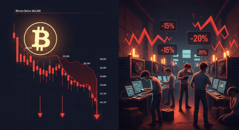 Bitcoin sous les 63 000 $ : 4e jour de baisse, mineurs en difficulté et paris baissiers records