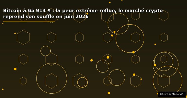 Bitcoin à 65 914 $ : la peur extrême reflue, le marché crypto reprend son souffle en juin 2026